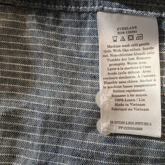 Everlane womens small 100% linen shirt blue stripe substantial capsule top - Picture 7 of 8